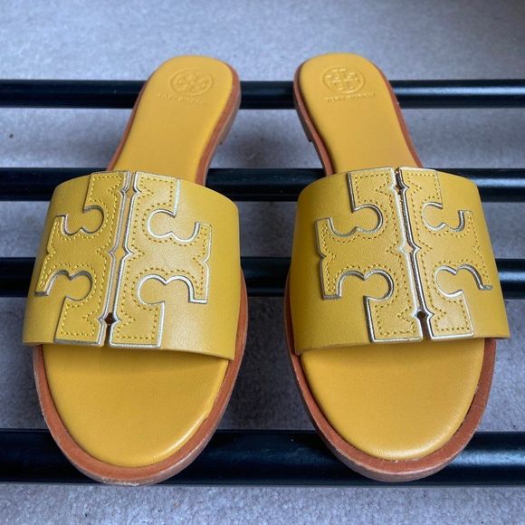 TORY BURCH Women Eleanor Double T Leather Slide Sandal...